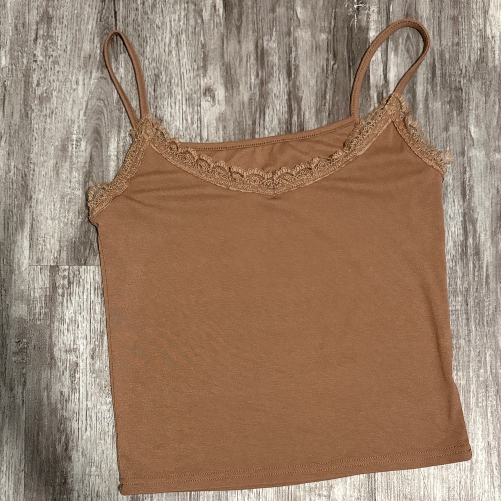 Brown Lace Trim Cami Top